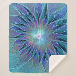 Cobertor Sherpa Arte Fractal Abstrato de Sonho Roxo Azul