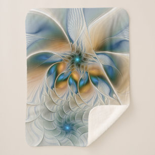 Cobertor Sherpa Arte Fractal, Abstrato Fantasia, Com Azul