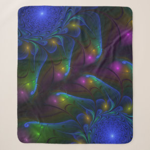 Cobertor Sherpa Arte Fractal Colorida Luminosa Abstrato Moderna