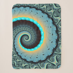 Cobertor Sherpa Arte fractal espiral abstrata azul-turquesa laranj