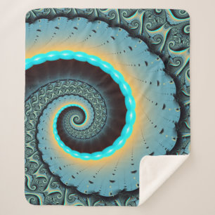 Cobertor Sherpa Arte fractal espiral abstrata azul-turquesa laranj