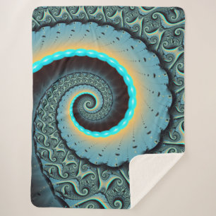 Cobertor Sherpa Arte Fractal Espiral Azul Turquesa Abstrato Laranj