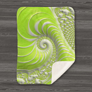 Cobertor Sherpa Arte fractal espiral moderna abstrata em verde lim