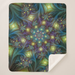 Cobertor Sherpa Arte Fractal Roxa Roxa Abstrato brilhante iluminad