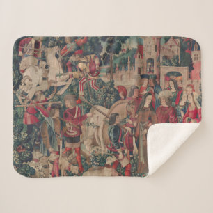 Cobertor Sherpa Arte Medieval do Unicórnio - Os caçadores regres