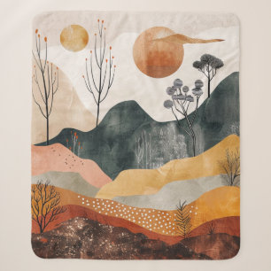 Cobertor Sherpa Arte Montanhoso Terracota Ocre Duplo Sol Meados do