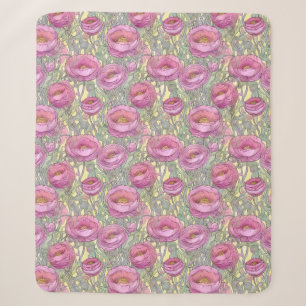 Cobertor Sherpa Arte nouveau - ranúculo rosa