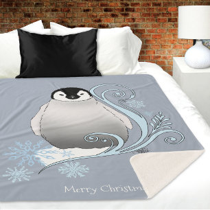 Cobertor Sherpa Arte Nova de Pinguim de Inverno Caprichoso Flocos