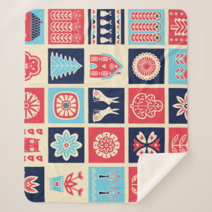 Cobertor Sherpa Arte popular escandinava: floral vintage.