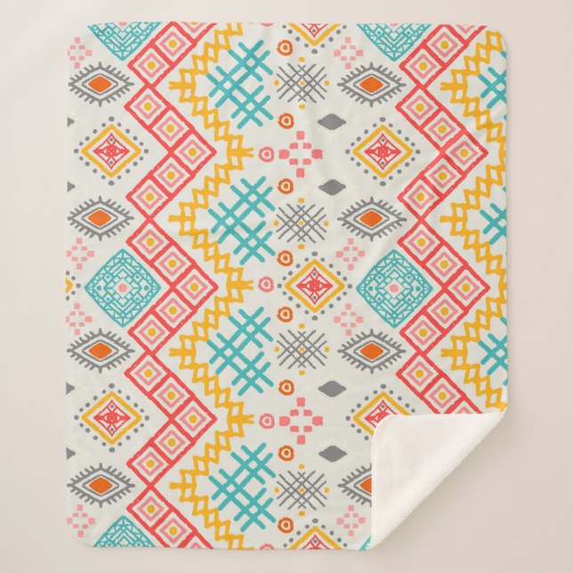 Cobertor Sherpa Arte tribal: impressão boho geométrico. (Frente)