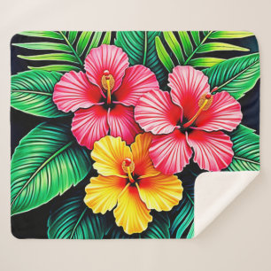 Cobertor Sherpa Arte Tropical de Hibiscus Vibrant