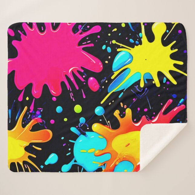 Cobertor Sherpa Arte Vibrante de Salpicos de Tinta Explosão (Frente (Horizontal))