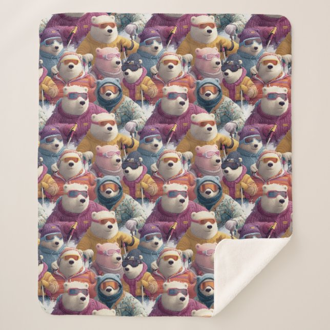 Cobertor Sherpa Artic Polar Bears Ski Club (Frente)