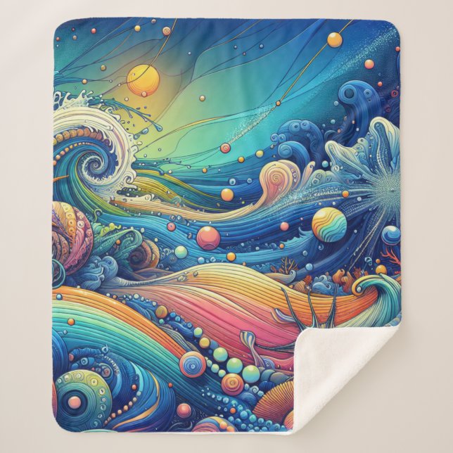 Cobertor Sherpa Artística do Oceano Lover (Frente)
