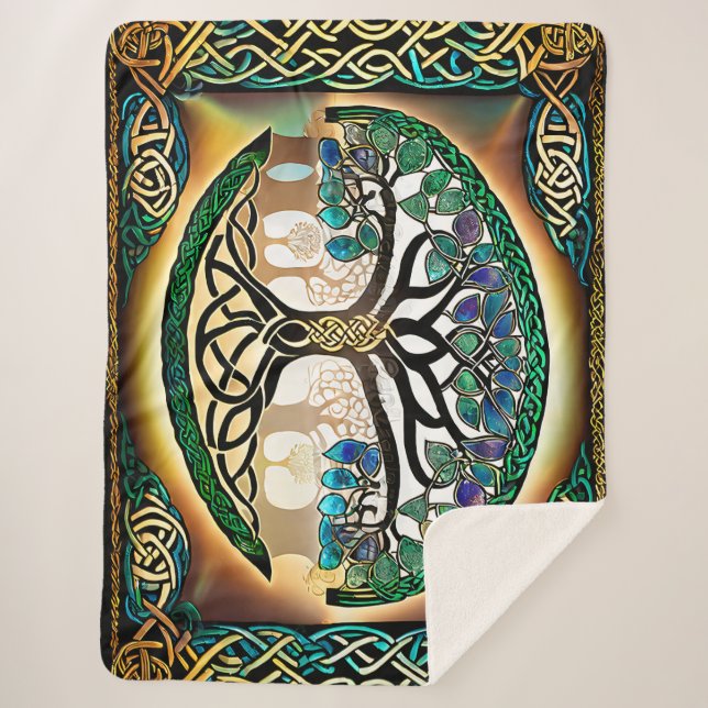 Cobertor Sherpa Árvore Celta do Nó da Vida Sunset Sherpa Blanket (Frente)