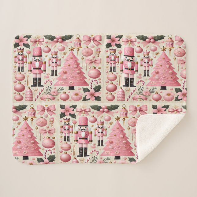 Cobertor Sherpa Árvore de Natal Batedeira Rosa  (Frente (Horizontal))