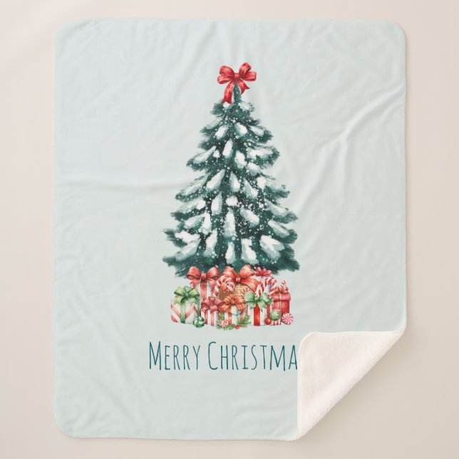 Cobertor Sherpa Árvore de Natal Elegante e Nevada (Frente)