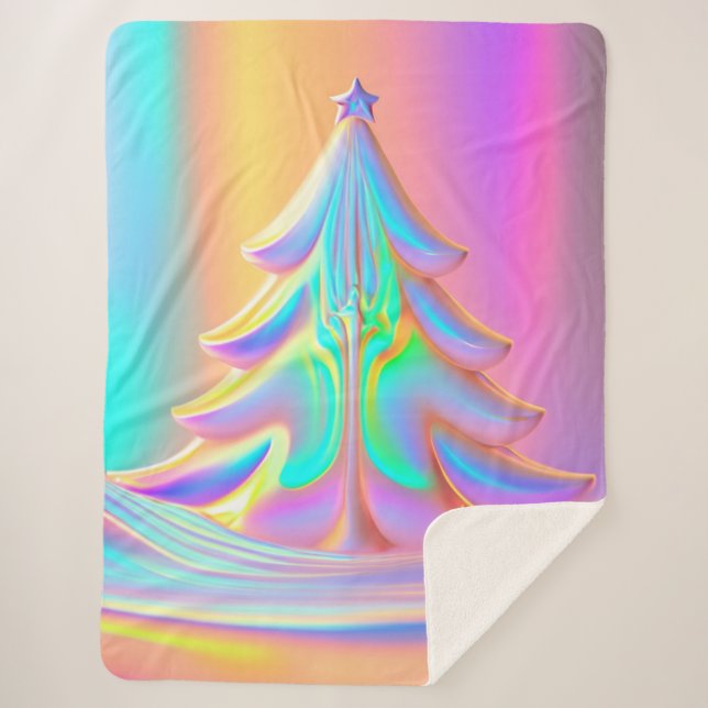 Cobertor Sherpa Árvore de Natal Iridescente (Frente)