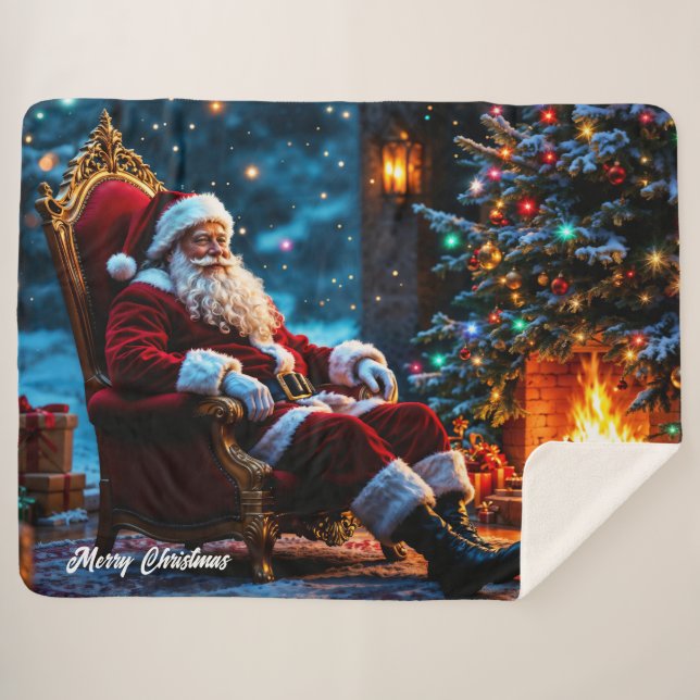 Cobertor Sherpa Árvore de Natal Papais noeis bonitinhos de arte de (Frente (Horizontal))