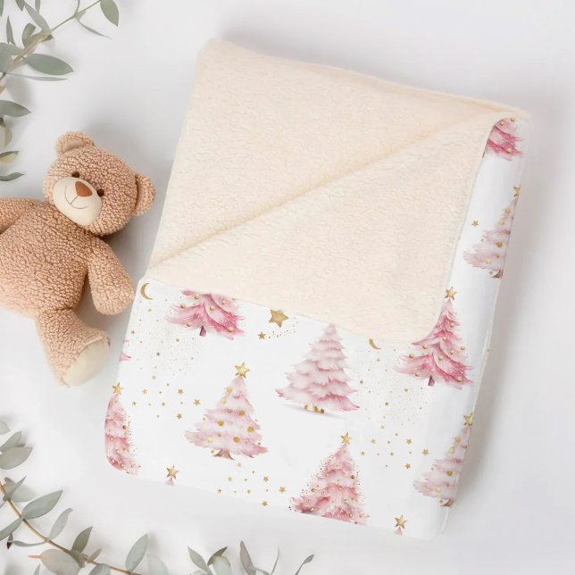 Cobertor Sherpa Árvore de Natal Rosa Girassol (Pink Christmas Trees Sherpa Blanket)