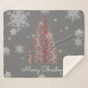 Cobertor Sherpa Árvore de Natal Vermelha e Flocos de Neve Sherpa B