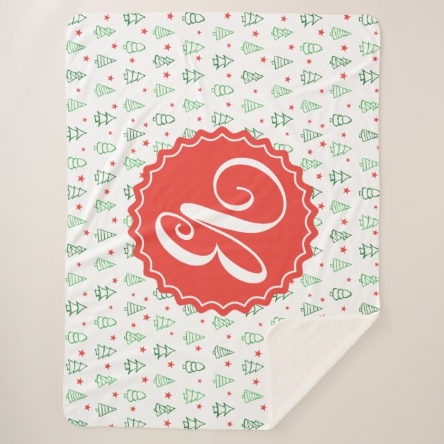 Cobertor Sherpa Árvore de Natal Vermelha e Verde (Frente)