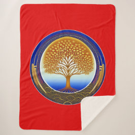 Cobertor Sherpa Árvore Dourada e ciano da vida