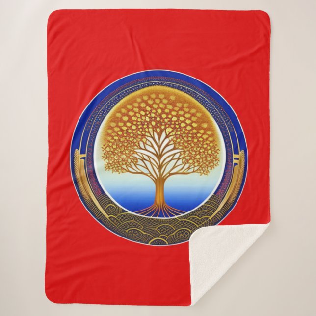 Cobertor Sherpa Árvore Dourada e ciano da vida (Frente)