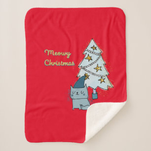 Cobertor Sherpa Árvore e Gato de Natal