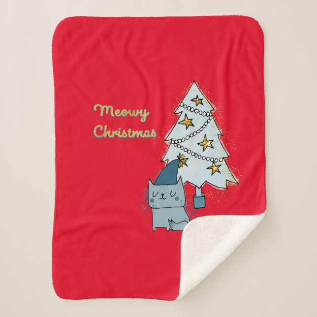 Cobertor Sherpa Árvore e Gato de Natal (Frente)