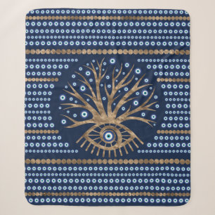 Cobertor Sherpa Árvore grega do olho - ouro de Mati Mataki e azul