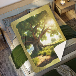 Cobertor Sherpa Árvore Verde Natureza Sherpa Blanket