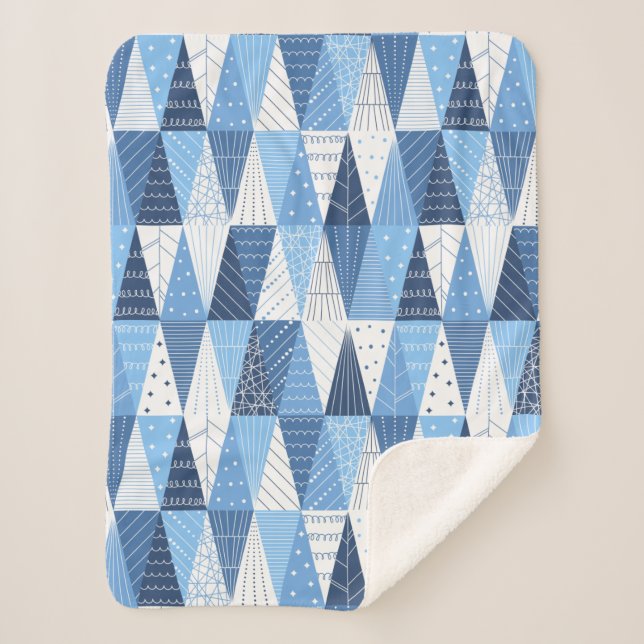 Cobertor Sherpa Árvores de Natal Azul e Branco (Frente)