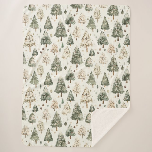 Cobertor Sherpa Árvores de Natal Creme Verde (Frente)