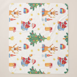 Cobertor Sherpa Árvores de Natal, Papais noeis: padrão de aquarela