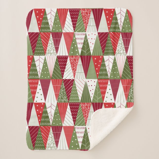 Cobertor Sherpa Árvores de Natal Verdes e Vermelhas (Frente)