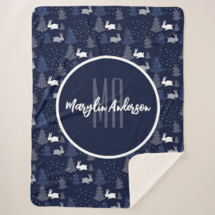 COBERTOR SHERPA ÁRVORES E BUNHIAS DE NATAL AZUL-ESCURO