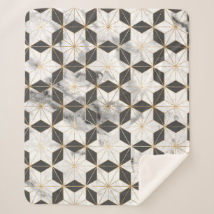 Cobertor Sherpa Asanoha Japonês: Dourado Padrão Marble.