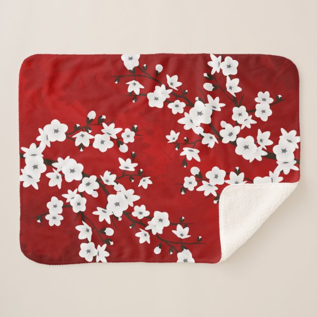 Cobertor Sherpa Asia Floral White Chersom Red (Frente (Horizontal))