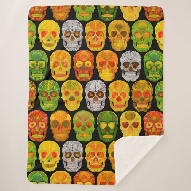 Cobertor Sherpa Aspen Leaf Skulls padrão sem falhas 2018 (Frente)