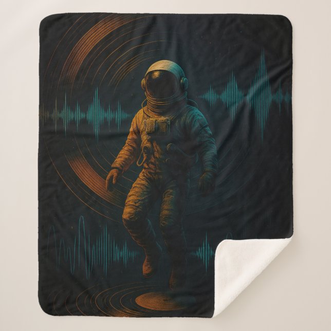 Cobertor Sherpa Astronauta Flutuante na Arte Sonora Glitchwave (Frente)