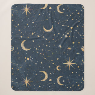 Cobertor Sherpa Astronomia Vintage Navy Marfim Lua Constelação
