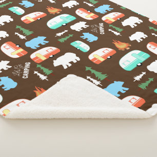 Cobertor Sherpa Ataque Retro Camper Bear Fleece Sherpa - Brown