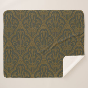 Cobertor Sherpa Audsley Vintage Gold Lírio Coroa Verde Damask Arte