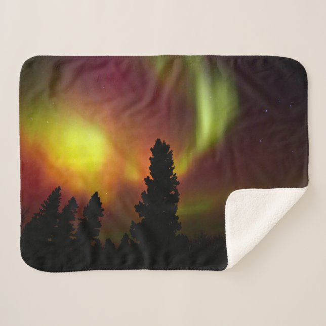 Cobertor Sherpa Aurora Boreal e Árvores (Frente (Horizontal))
