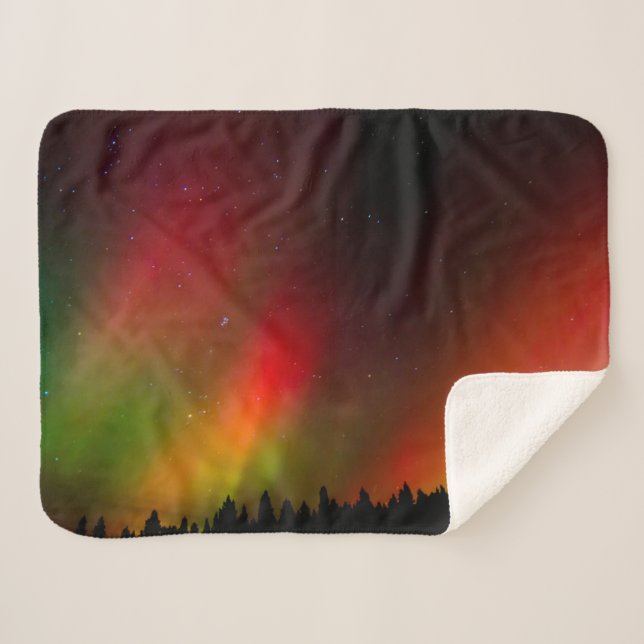 Cobertor Sherpa Aurora Borealis e árvores (Frente (Horizontal))