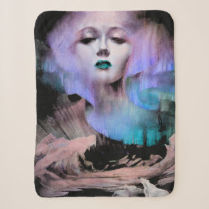Cobertor Sherpa Aurora por Clive Henry azul turquesa roxo noite