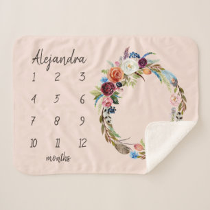 Cobertor Sherpa Autumn Boho Blooms Monograma Baby Milestone Foto