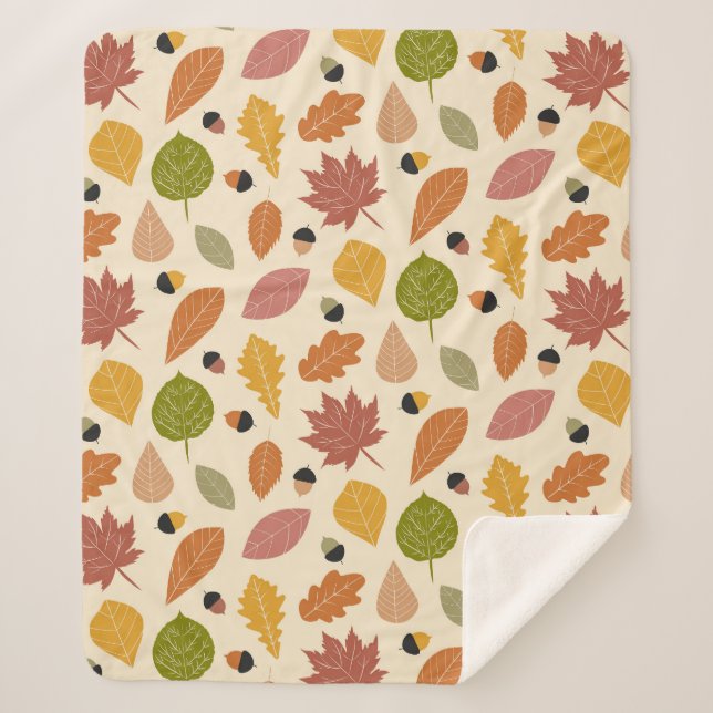 Cobertor Sherpa Autumn Leaves com Bolotas em Terracotta Brown (Frente)
