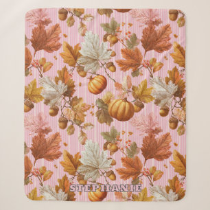 Cobertor Sherpa Autumn Leaves & Pumpkins Sem Olhos Padrão